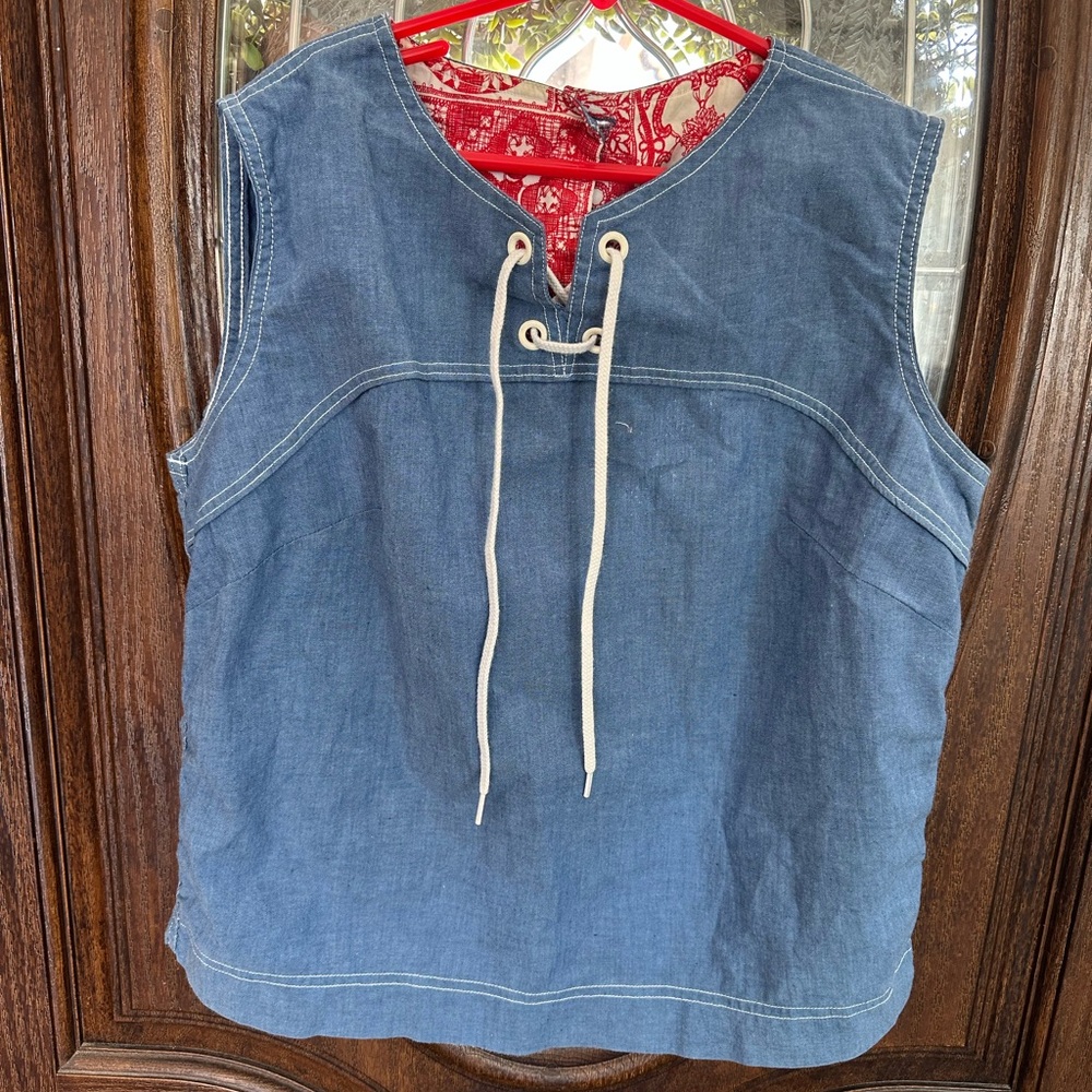 Source Unknown Blue Denim Lace-Up Blouse